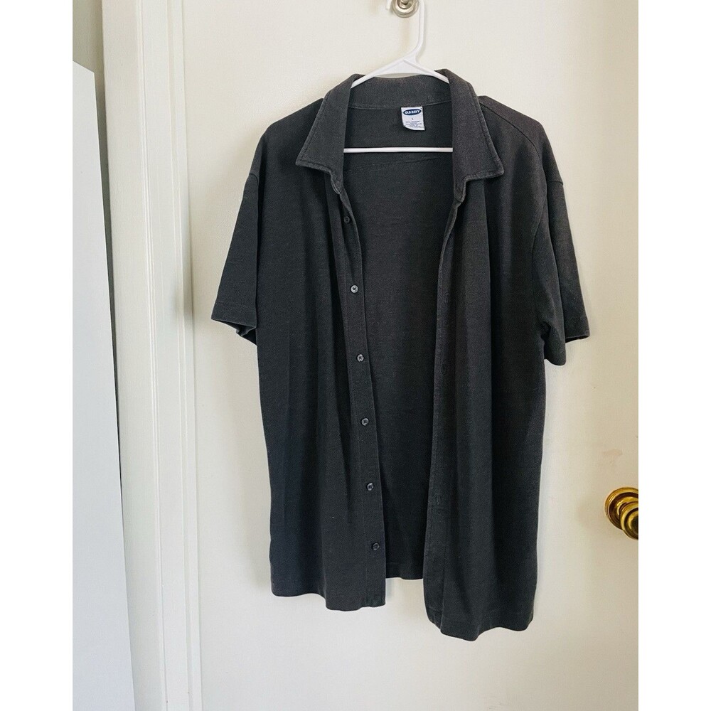 Old Navy Gray Solid Cotton Blend Knit Button-Up Shirt L Regular Short Sleeve